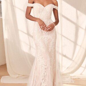 Promised Love White Beaded Lace Off-the-Shoulder Maxi Dress Lulus